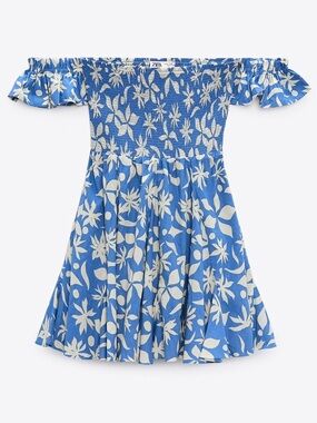 NWT Zara Off-Shoulder Blue Floral Mini Dress